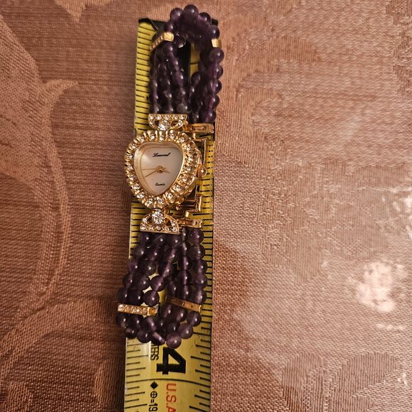 Vintage Lacoral Amethyst Beaded Strand Watch - Picture 3 of 3